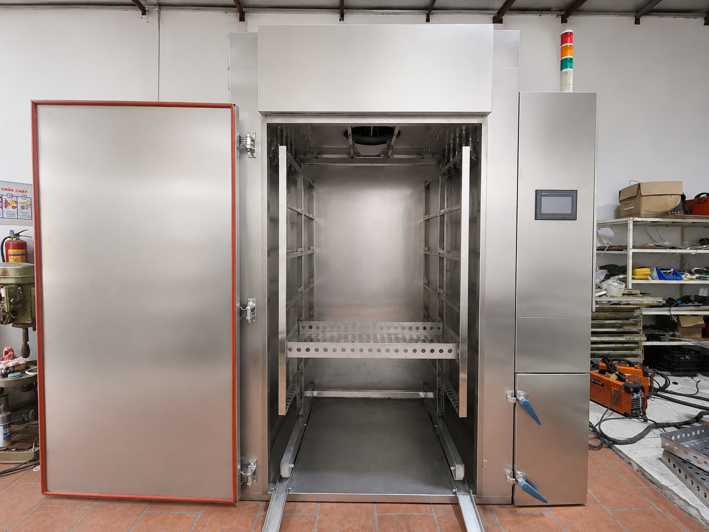 Lò xông khói công nghiệp inox 304 kết hợp 3 tính năng hấp - sấy - xông khói trong 1 thiết bị